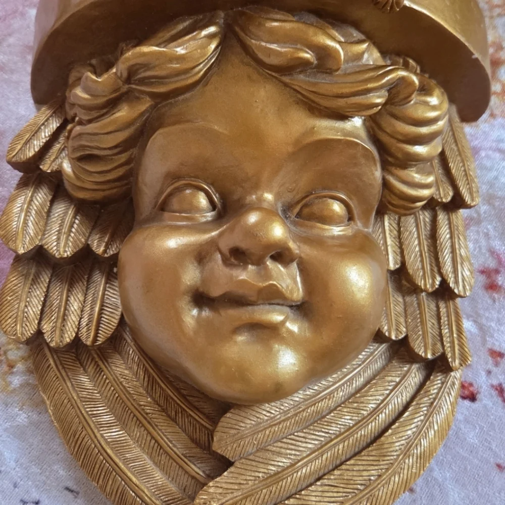 Vintage heavy cherub wall shelf - Victorian style Gold Gilded Finish Stunning